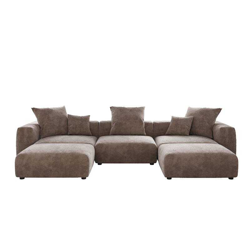 141''Modular Sectional Sofa, Corduroy 5 Seater Upholstered Sofa Couch with 5 Pillows, Convertible Couch Deep Seat Couches