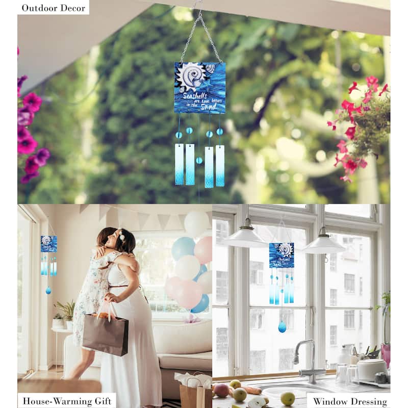 CoTa Global "Welcome Seashell Hanging Sea Glass Wind Chime- 29.92 Inch