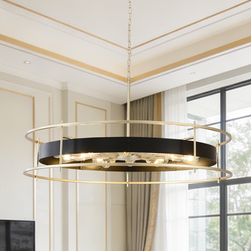 Modern Drum Chandelier Gold Farmhouse Light Fixture for Dining Room