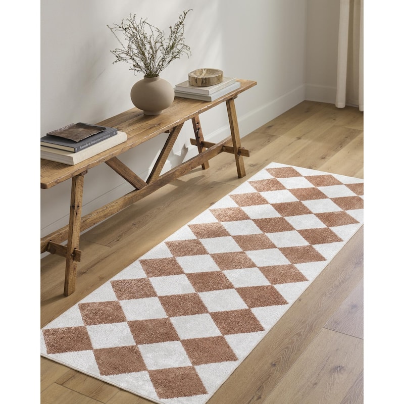 Livabliss Lillian Modern & Contemporary Checkered Indoor/Outdoor Area Rug - Plum - 2' x 2'11"