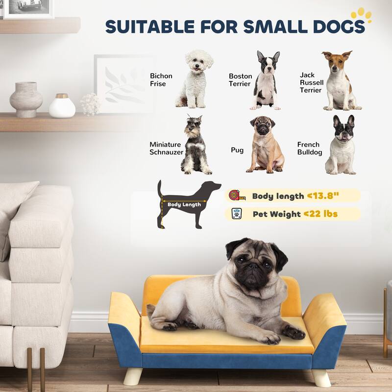 PawHut Dog Sofa Bed, Dog Couch, Pet Sofa for Small Dogs with Soft Cushion, Removable Washable Cover, Orange