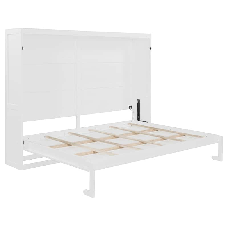 Modern Queen Size Murphy Wall Bed with LED Lighting No Box Spring Required
