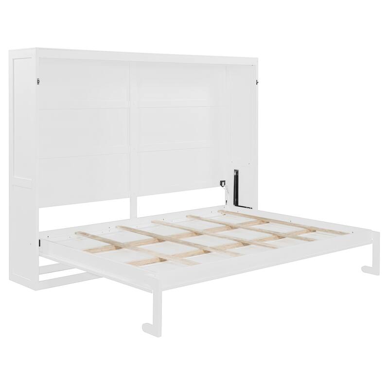 Roomfitters Queen Size Murphy Bed with LED Lights, Modern Wall Bed Space-Saving Cabinet