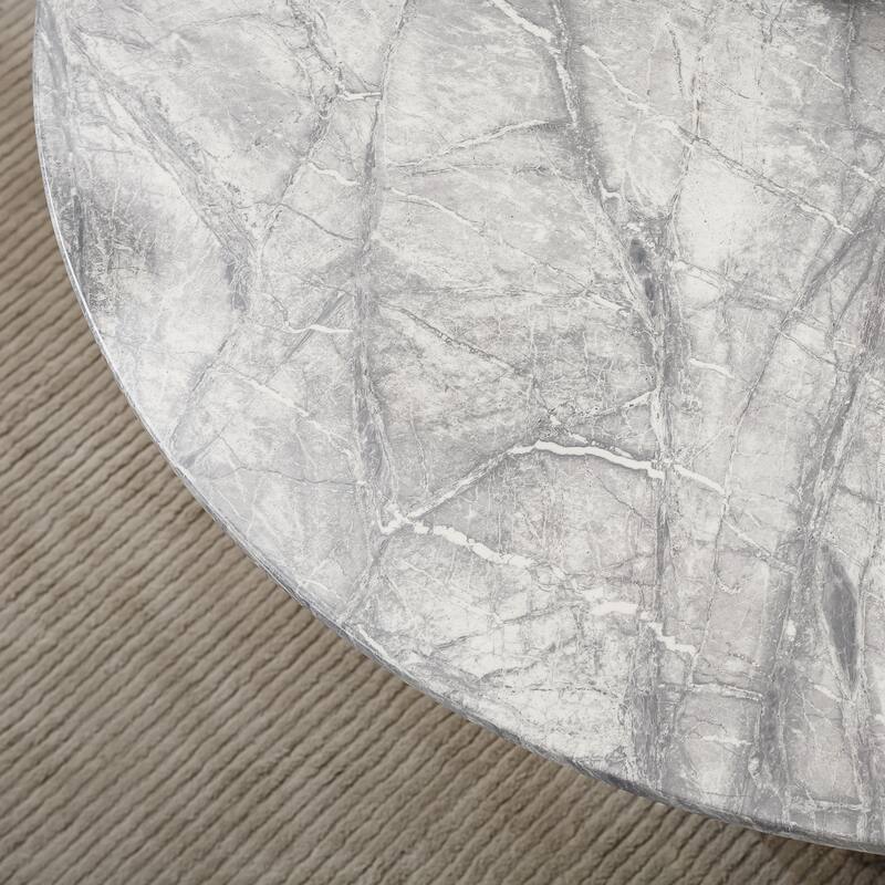 47" Round Dining Table with Faux Marble Tabletop and Stainless Steel Base - Grey+Gold