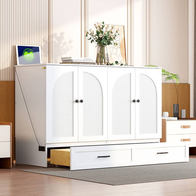 Full Size Foldable Murphy Bed with Storage & USB Charging