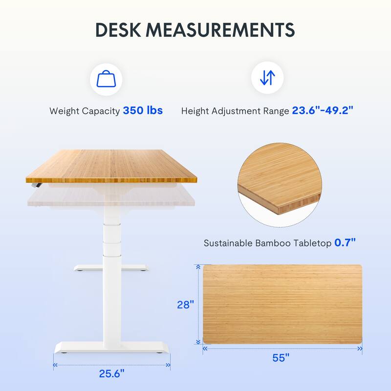 FLEXISPOT Home Office Height Adjustable Standing Desk 3-Stage Dual Motor Bamboo Rectangle Desktop