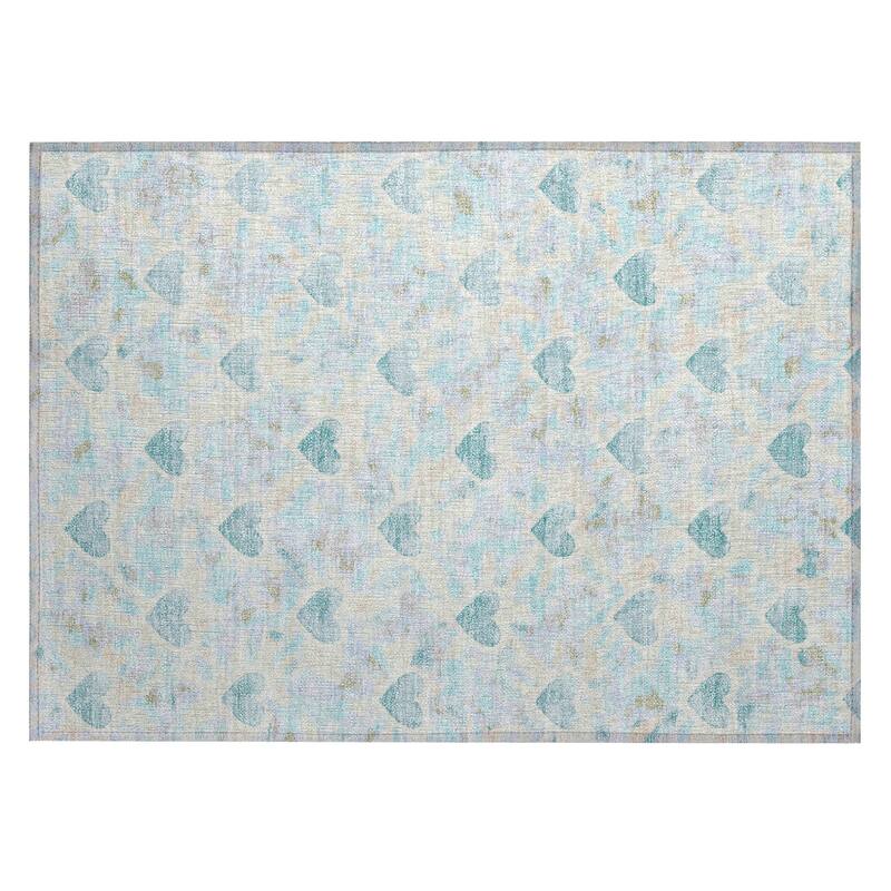 Machine Washable Indoor/ Outdoor Modern Hearts Chantille Rug