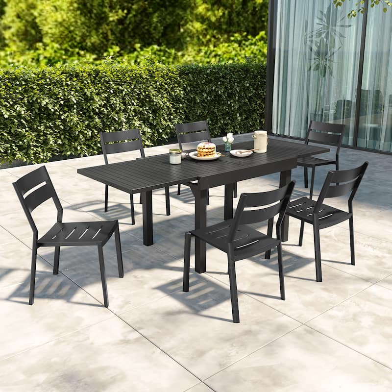 Pellebant 5/7/9-piece Aluminum Outdoor Dining Set Expandable Table and Stackable Chairs - Black-Set of 7