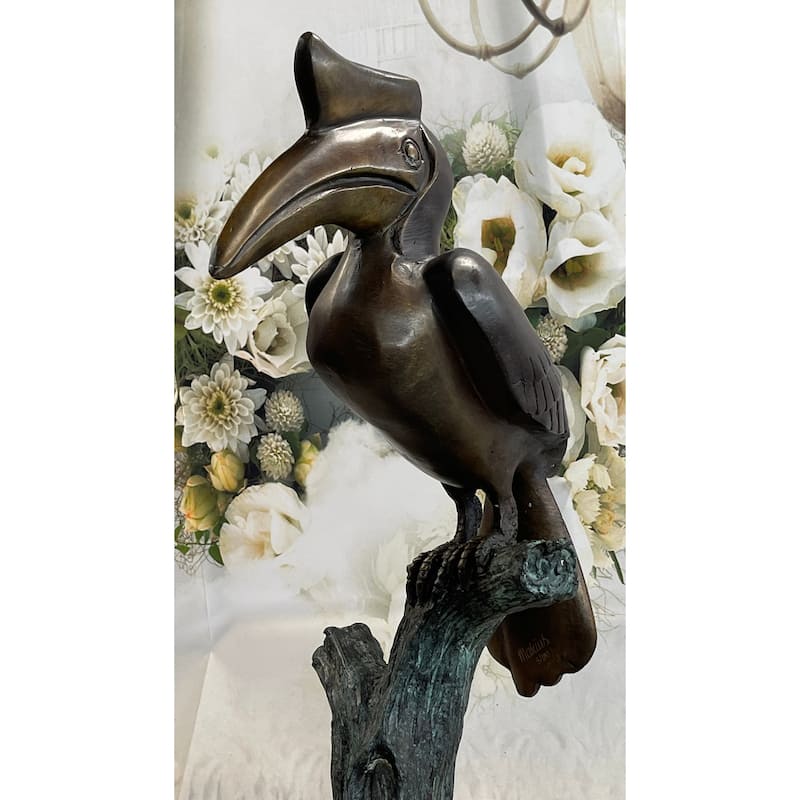 African Hornbill Coastal Bird 100 Percent Solid Bronze Sculpture Figurine Figure Statue