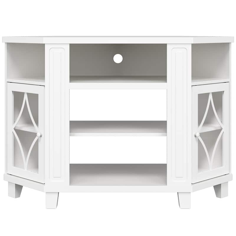 Corner TV Stands for TVs up to 55'', Media Console Table with Adjustable Shelves - White
