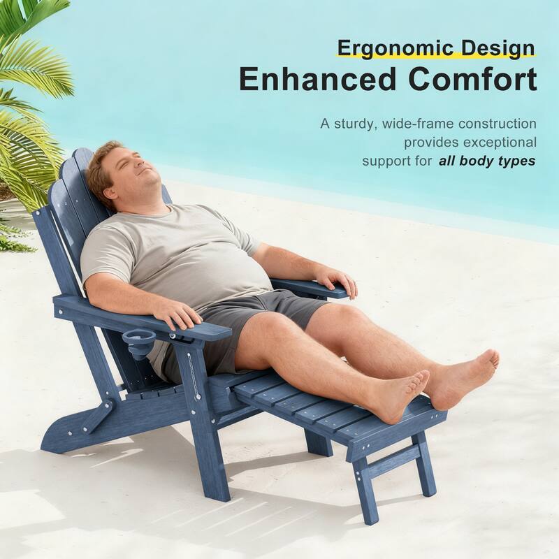 3-Position Adjustable Folding Adirondack Chair W/ Ottoman for Outdoor