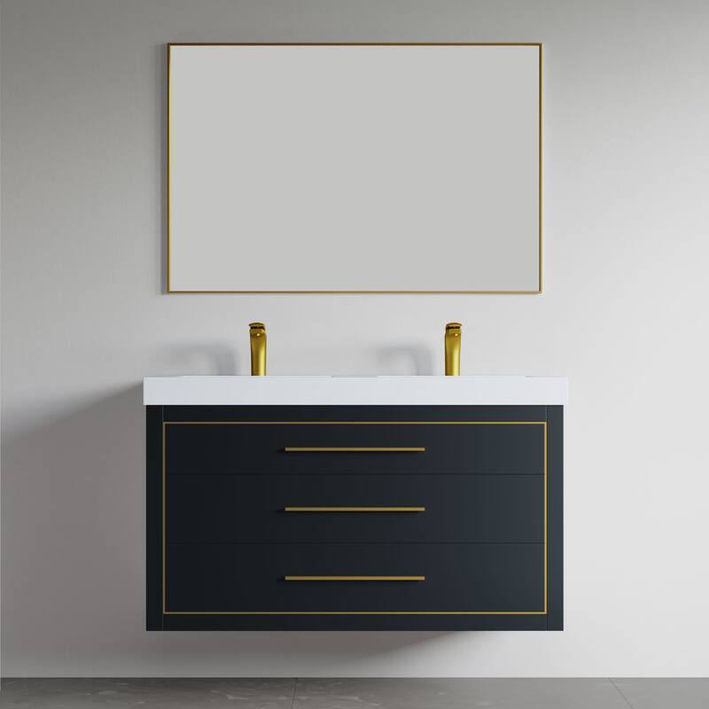 LaLa 48" Double Vanity Set - Charcoal with Brass Trim