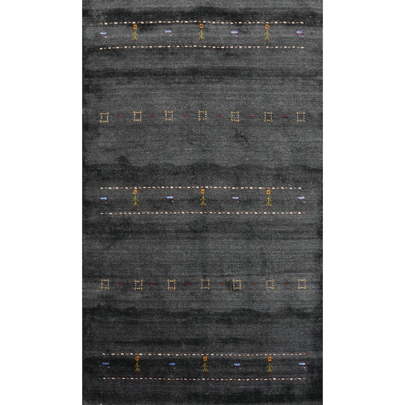 Hand Knotted Oriental 100% Wool Carpet Tribal Animal Pictorial Greys & Charcoal Gabbeh Area Rug - 7' 11'' X 5' 0''