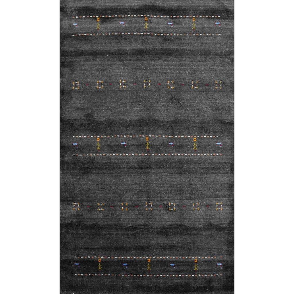 Hand Knotted Oriental 100% Wool Carpet Tribal Animal Pictorial Greys & Charcoal Gabbeh Area Rug - 7' 11'' X 5' 0''