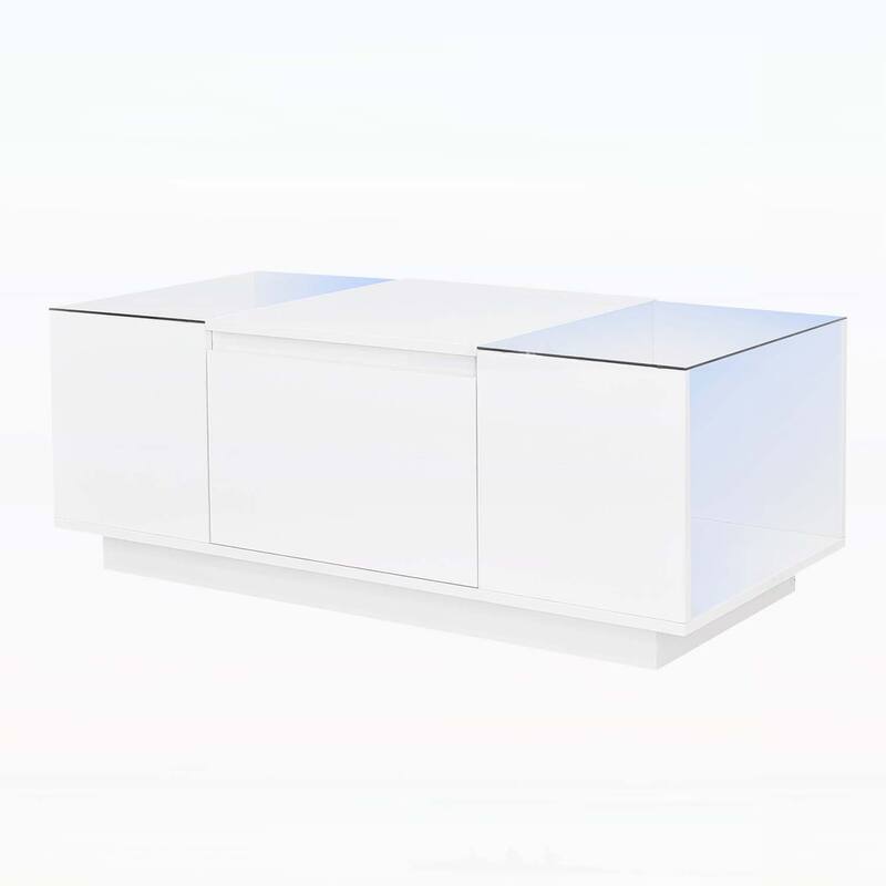 Modern Center Table with Open Storage and 2 Hidden Drawers for Living Room