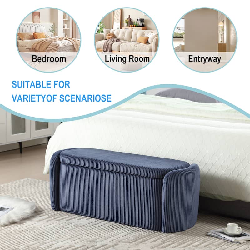 Corduroy Upholstered Storage Ottoman Bench with Safety Hinge for Living Room,Bedroom