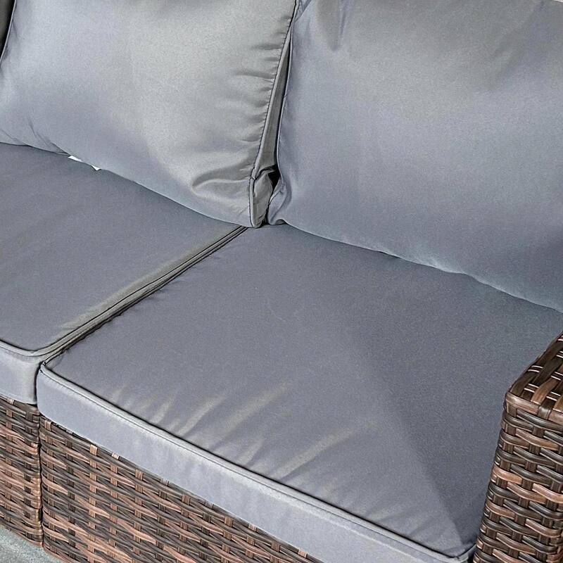 5PC PE Rattan Patio Set, Armchairs, Footstools, Cushions
