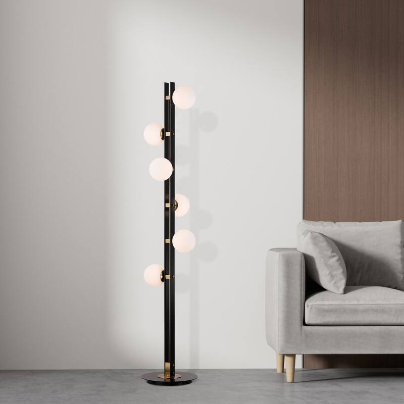 6-Light Nordic Inspired Black Floor Lamp - N/A