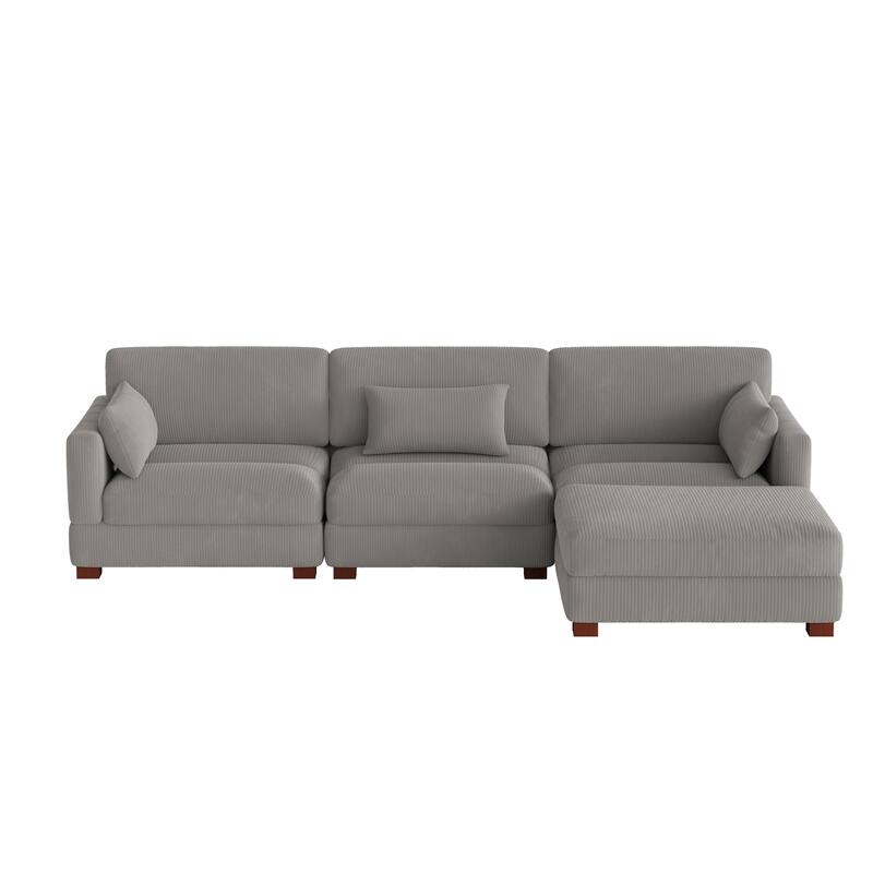 Corduroy Modular Sectional Sofa with Ottoman and Pillows