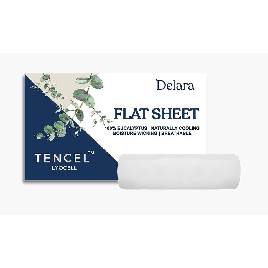 Delara 100% Eucalyptus Lyocell Tencel Flat Sheet, Naturally Cooling, Super Soft, Moisture-Wicking, Smooth & Breathable