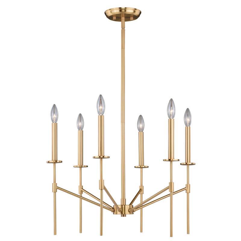 Brass Chandelier 6 Light Farmhouse - Mid Century Modern Lighting for Kitchen Dining Room - 23.25