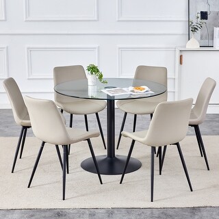 Modern Style Dining Set with Round Transparent Tempered Glass Table and ...