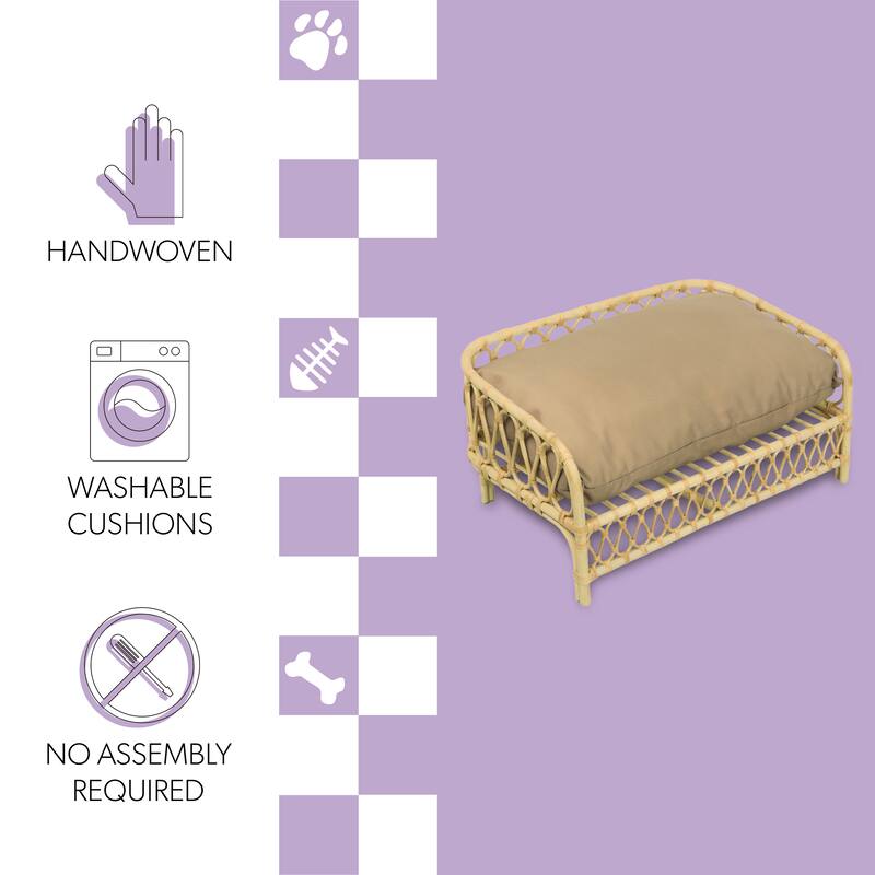 Elevated Rattan Dog Daybed with Machine-Washable Cushion