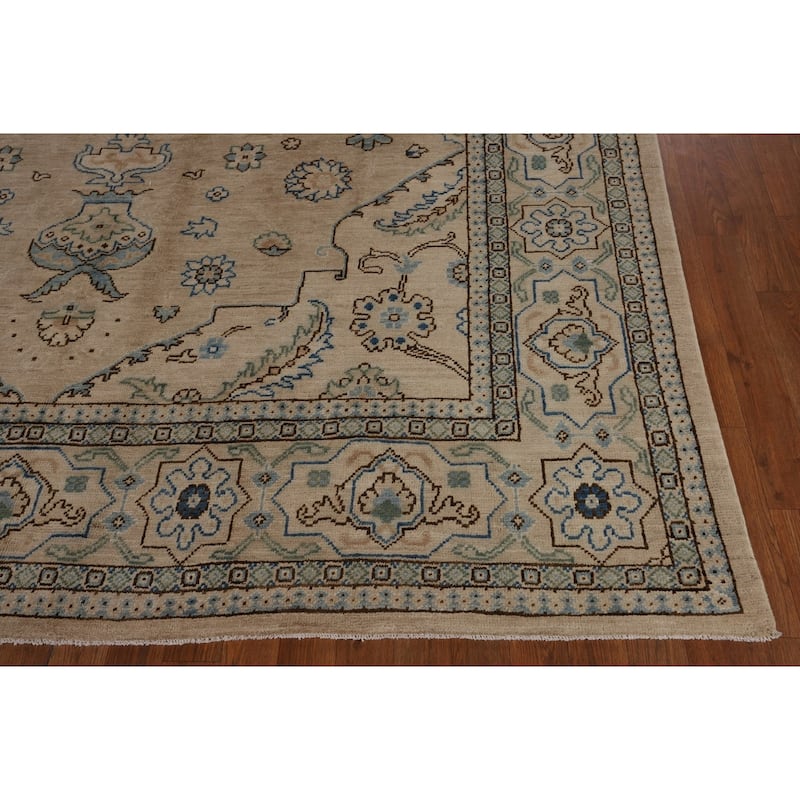 Vegetable Dye Oushak Turkish Rug Floral Hand-Knotted Wool Carpet - 7'8"x 9'10"