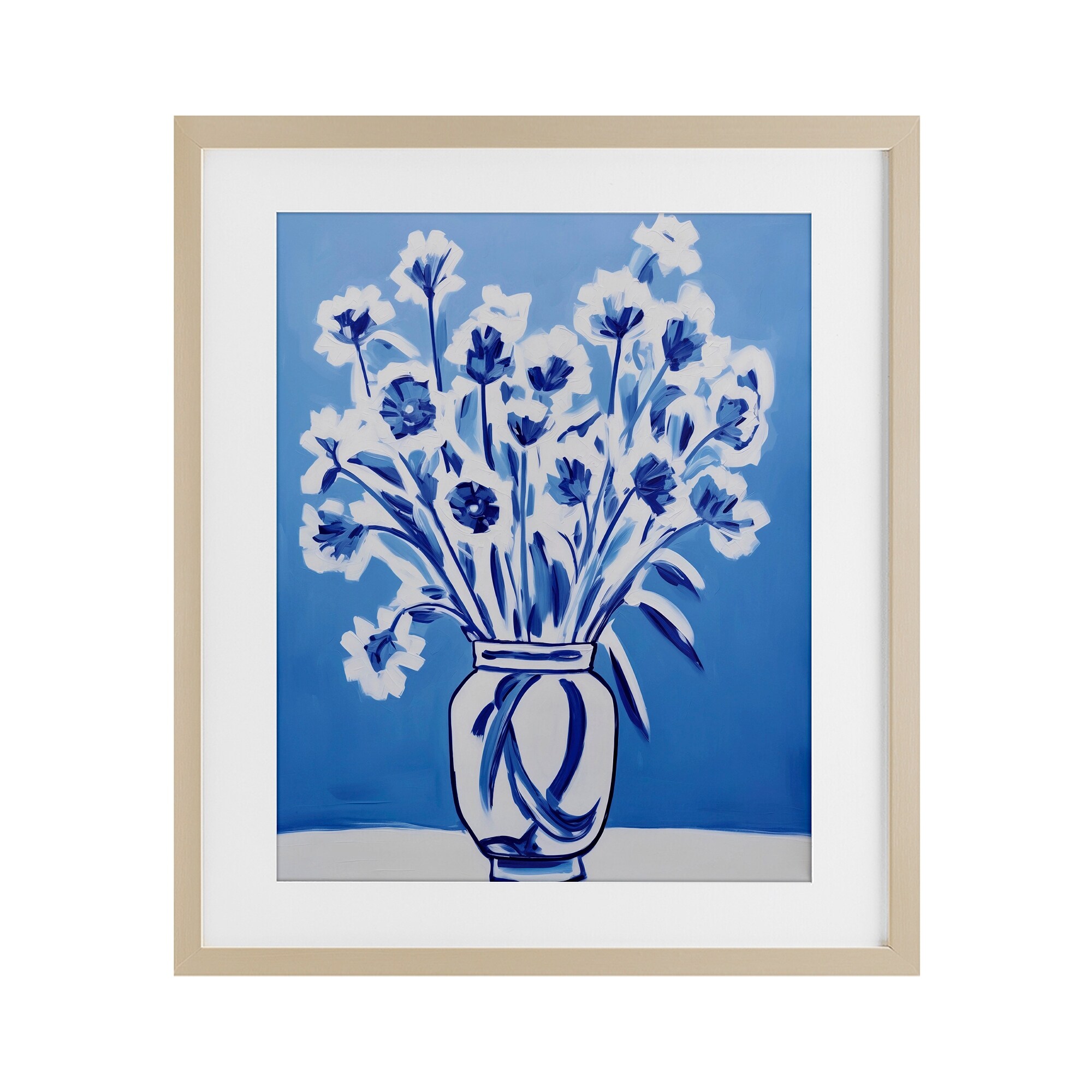 Stupell Blue & White Contrast Flowers Under Glass Framed Design By Lettered and Lined