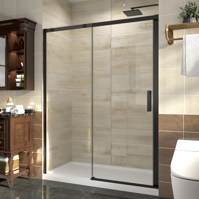 60" x 74" Glass Frame Sliding Shower Tub Door in Black - 60*74