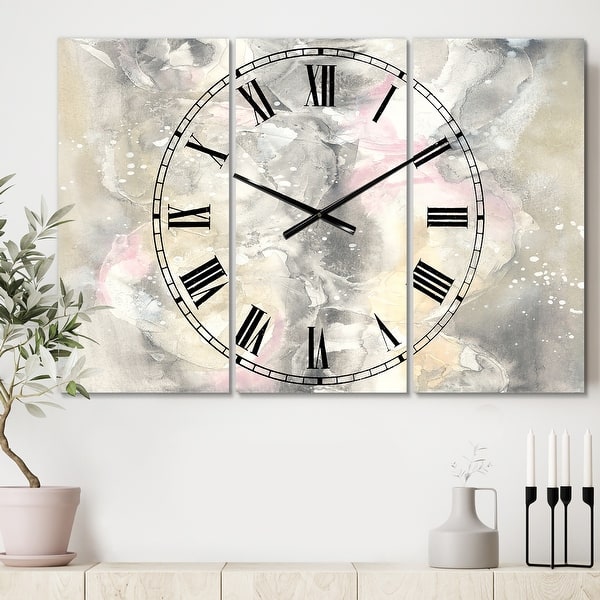 slide 2 of 6, Designart 'Watercolor Snowflakes II' Cottage 3 Panels Oversized Wall CLock - 36 in. wide x 28 in. high - 3 panels
