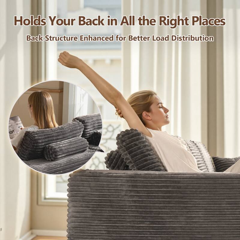 HOOOWOOO U-Shaped Plush Corduroy Modular Sectional Sofa with Chaise Lounge