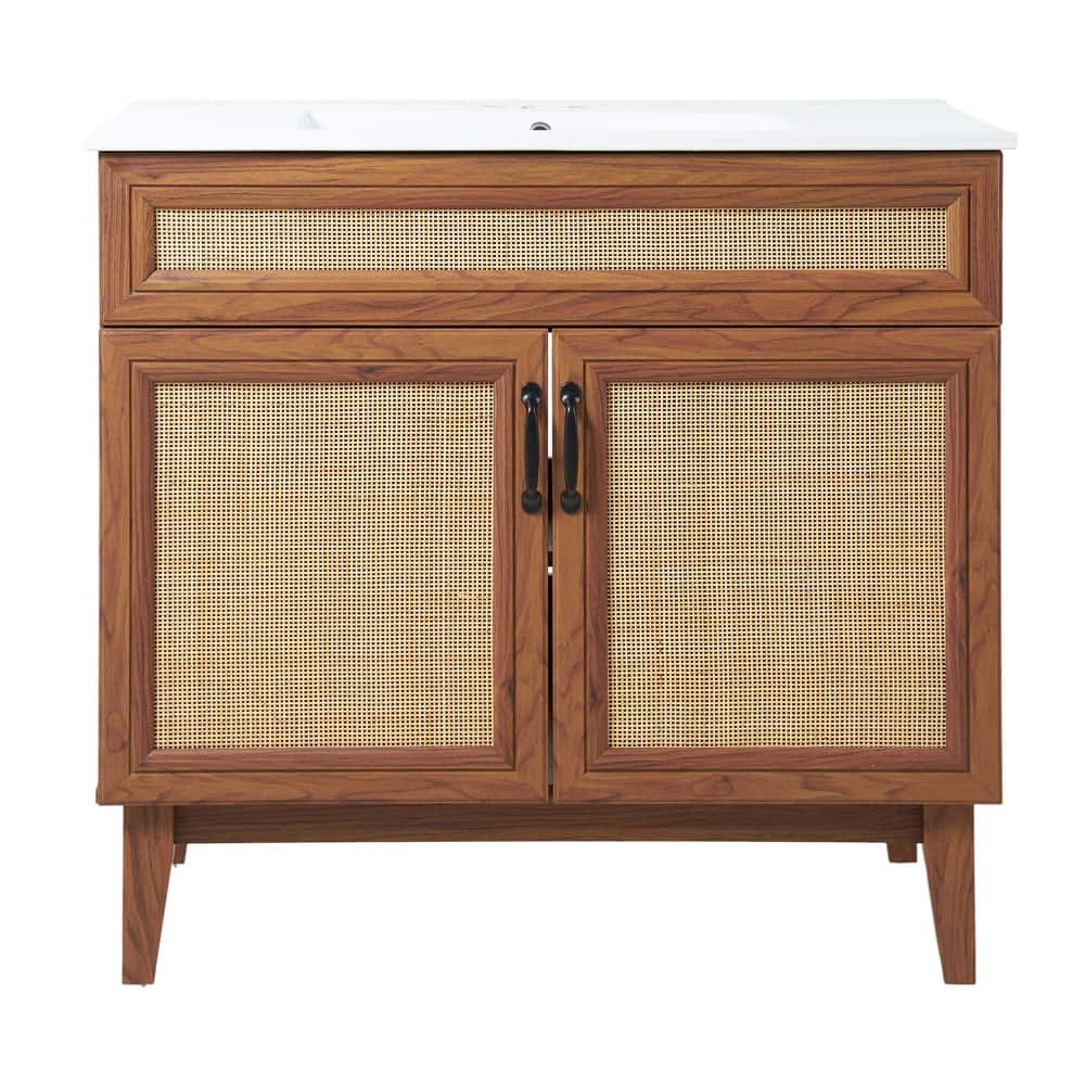 Ancillary Rattan Modern Farmhouse 2-Shelf Bath Vanity Cabinet Only (Sink Basin not Included), by JONATHAN Y