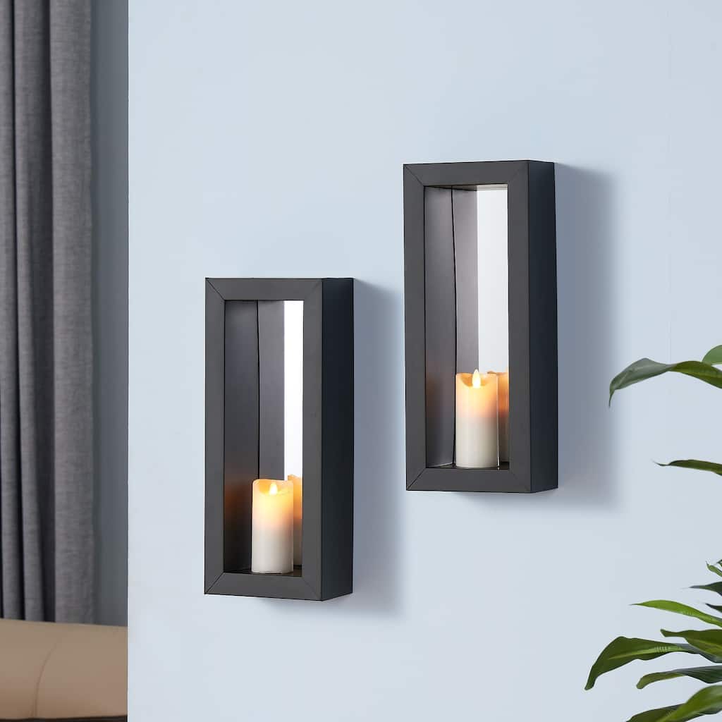 Metal Frame Wall Sconce Candle Holders - 16.75" - Set of 2
