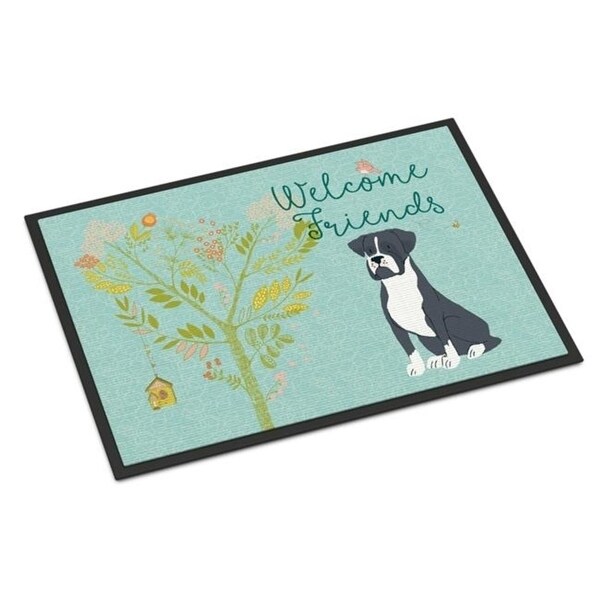 Carolines Treasures BB7581JMAT Welcome Friends Black Boxer Indoor or Outdoor Mat 24 x 36 in.