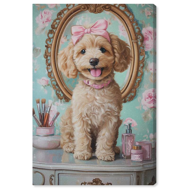 Puppy at the Vanity Canvas by Art Remedy, Gallery Wrapped - 30" x 45"