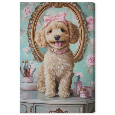 Puppy at the Vanity Canvas by Art Remedy, Gallery Wrapped