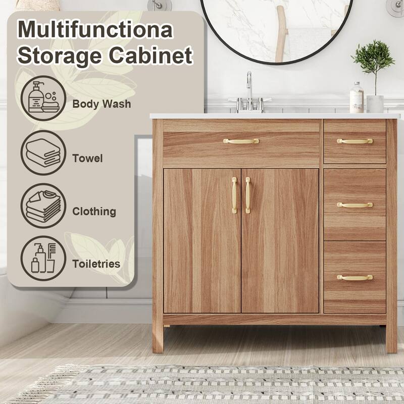 36" Bathroom Vanity with Solid Wood Frame,And Ceramic Sink