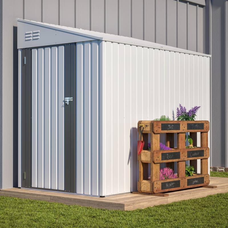 4x7 Foot Lean-To Shed, Heavy-Duty Steel Outdoor Storage for Garden Tools & Bicycles