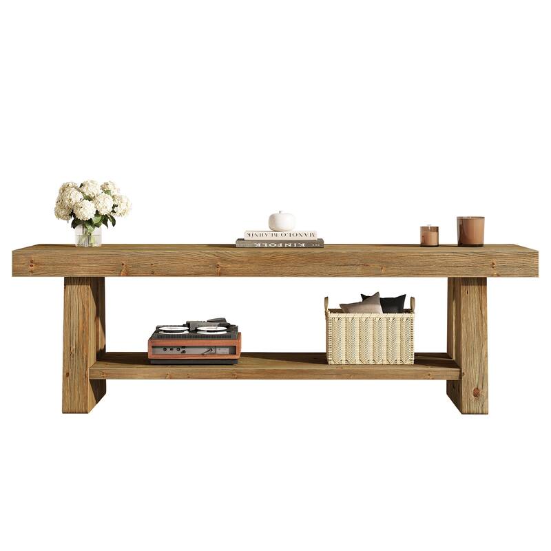 63" Solid Wood TV Stand with Open Storage Shelves, Entertainment Center Television Console for 75-Inch TVs Living Room Bedroom