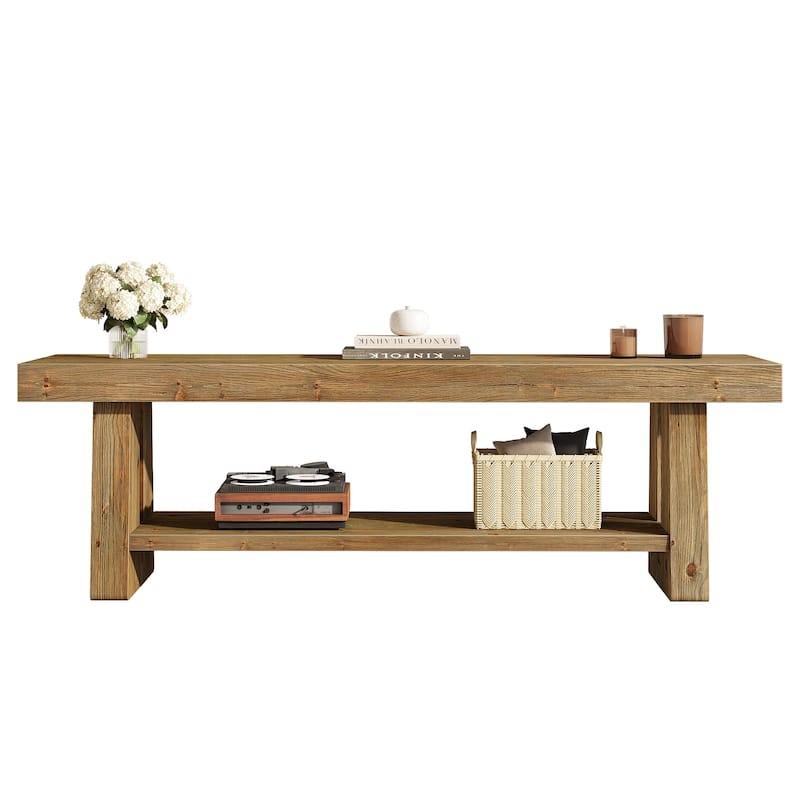 63-Inch Farmhouse TV Stand, 2-Tier Solid Wood Entertainment Center