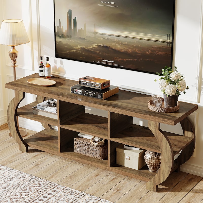 63" TV Stand, Media TV Console with Storage Shelves for Living Room, Wood Entertainment Center for 55/60/65/75-Inch TVs