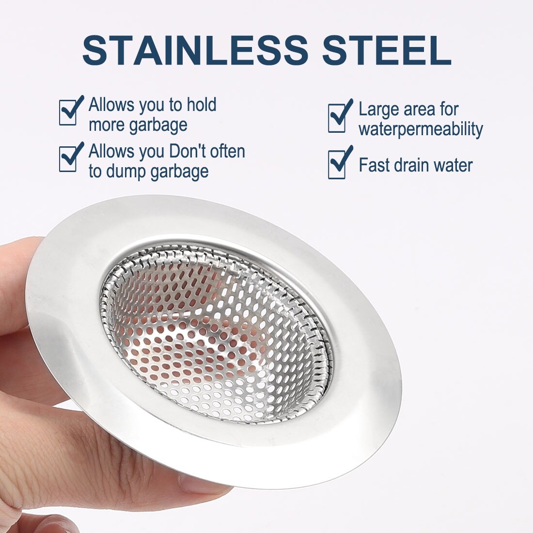 2pcs Kitchen Sink Drain Strainer Stainless Steel Anti-blocking Mesh Drain  Stopper with Rim 2.8 Inch Bathroom Silver Tone - Bed Bath & Beyond -  31428950