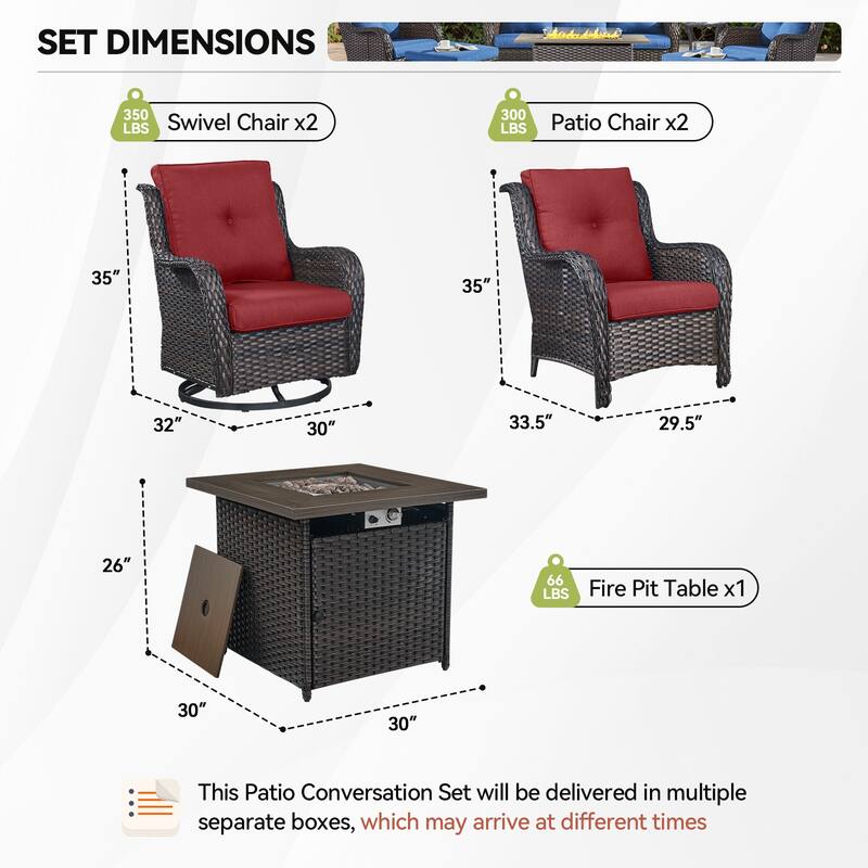 Pocassy Fire Pit Table with Sofa Swivel Chairs Set
