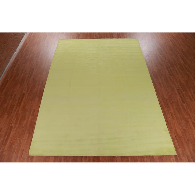 Hand Knotted Oriental 100% Wool Carpet Modern Solid Green Gabbeh Area Rug - 14' 0'' X 10' 1''