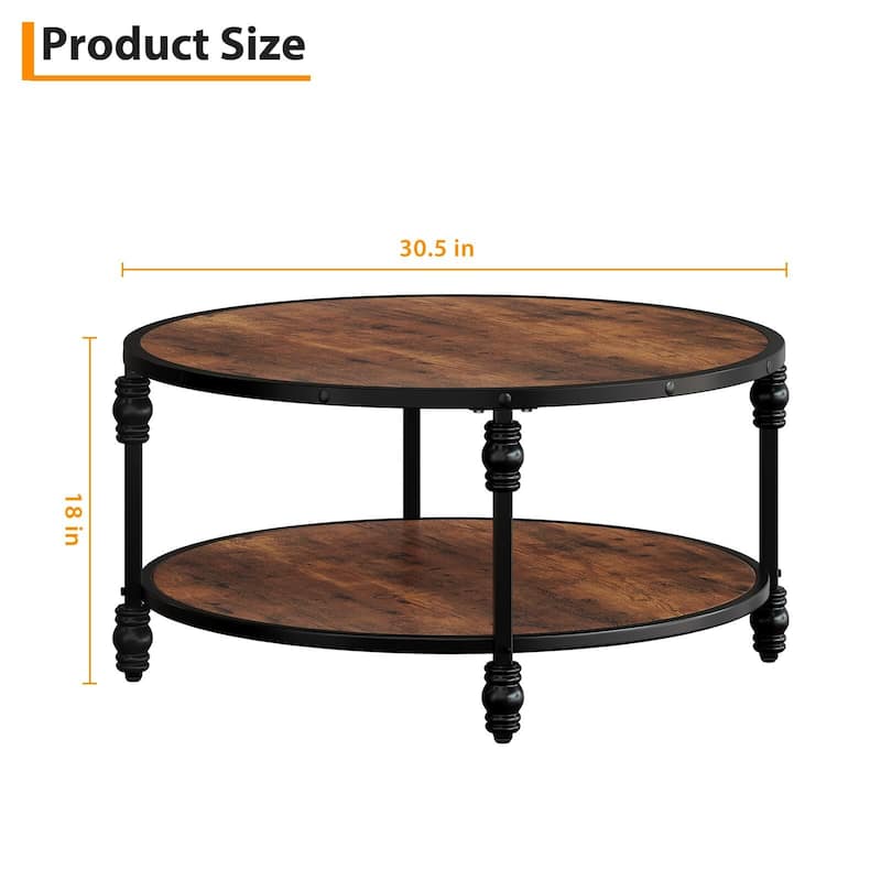 Round Coffee Table for Living Room Rustic Center Table with Storage