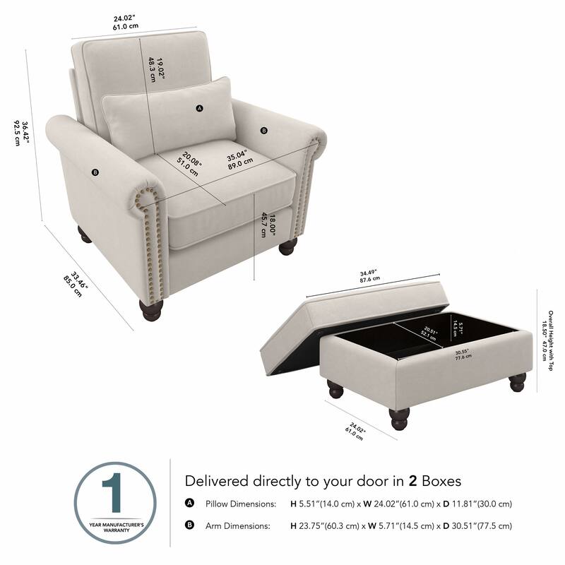 Bush Furniture Coventry Living Room Accent Chair with Ottoman Set
