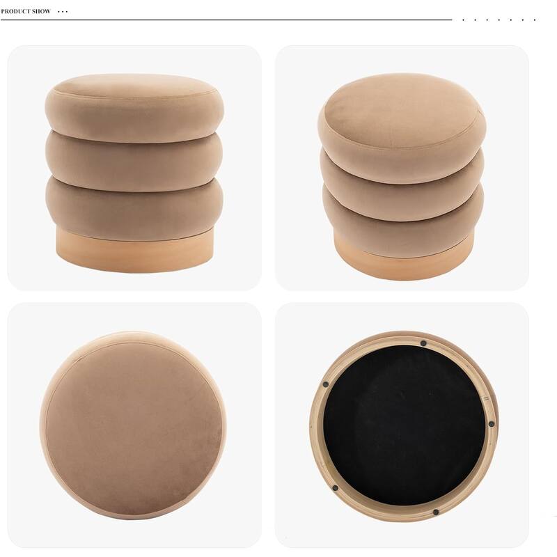Modern Velvet Tufted Ottoman Footstool with Wood Base