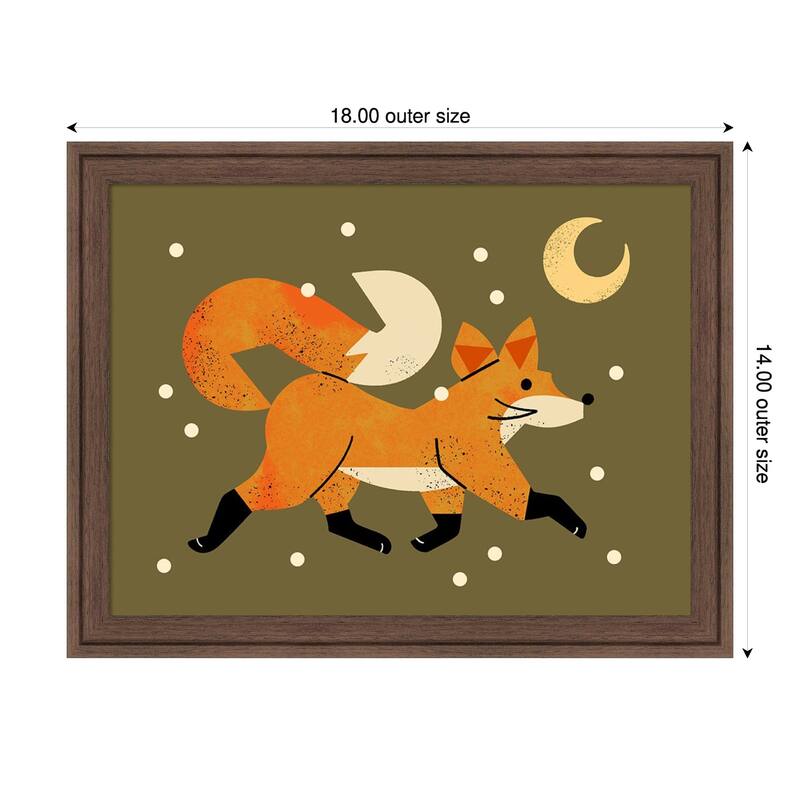 Wandering Winter Fox by Renea l. Thull Wood Framed Wall Art Print - Florence Medium Brown - 18 x 14 in