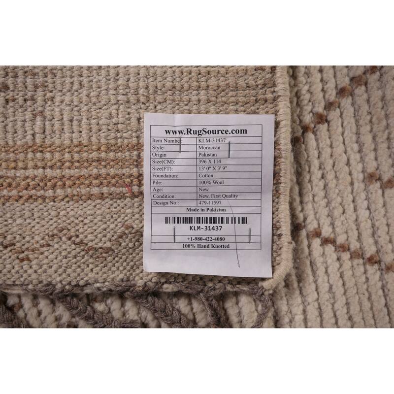 Ivory Trellis Moroccan Oriental Runner Rug Hand-Knotted Wool Carpet - 3'9"x 13'0"